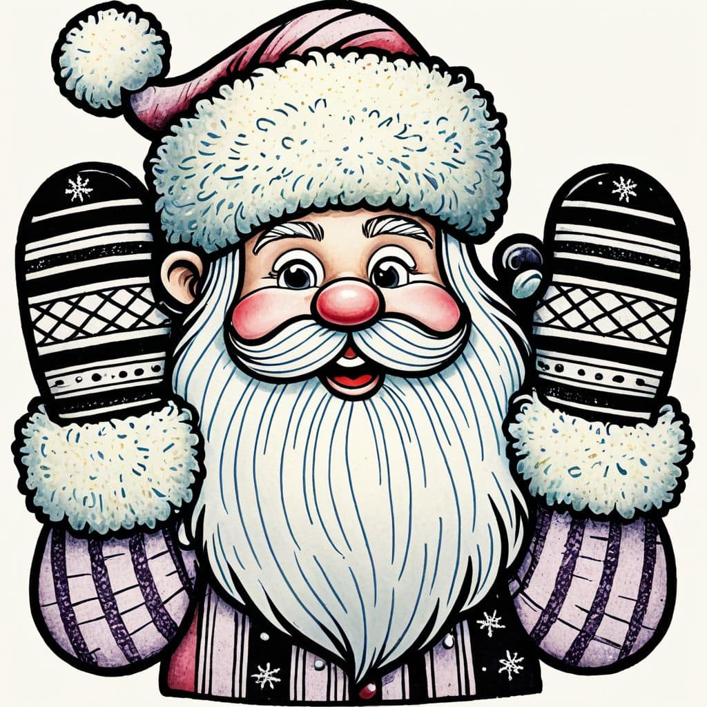 Colored Santa With Plaid Mittens