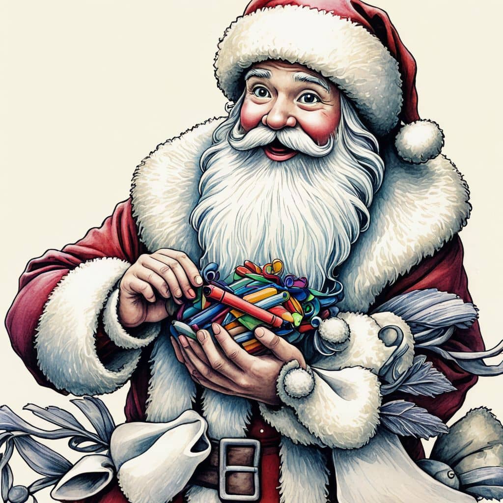 Colored Santa feeding reindeer carrots