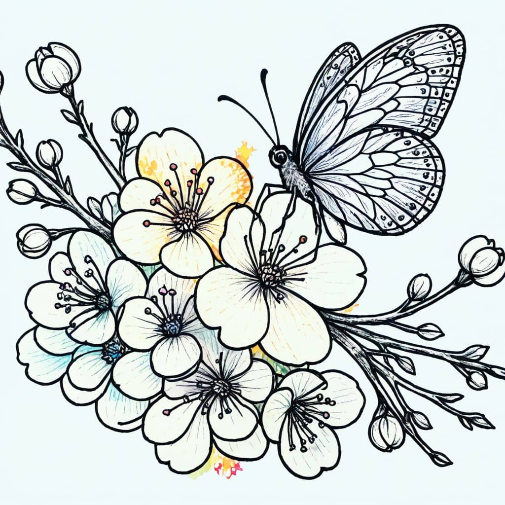 Colored Butterfly resting on cherry blossom