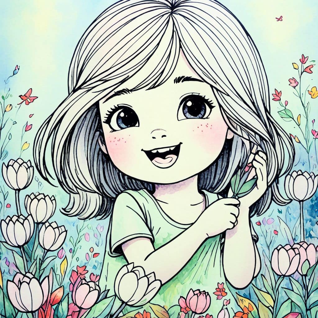 Colored Girl picking wild tulips