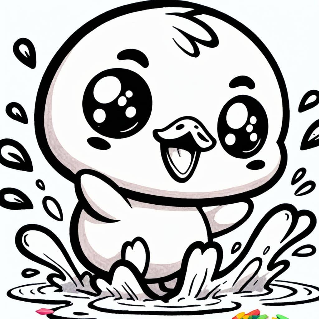 Colored Duck splashing in puddle