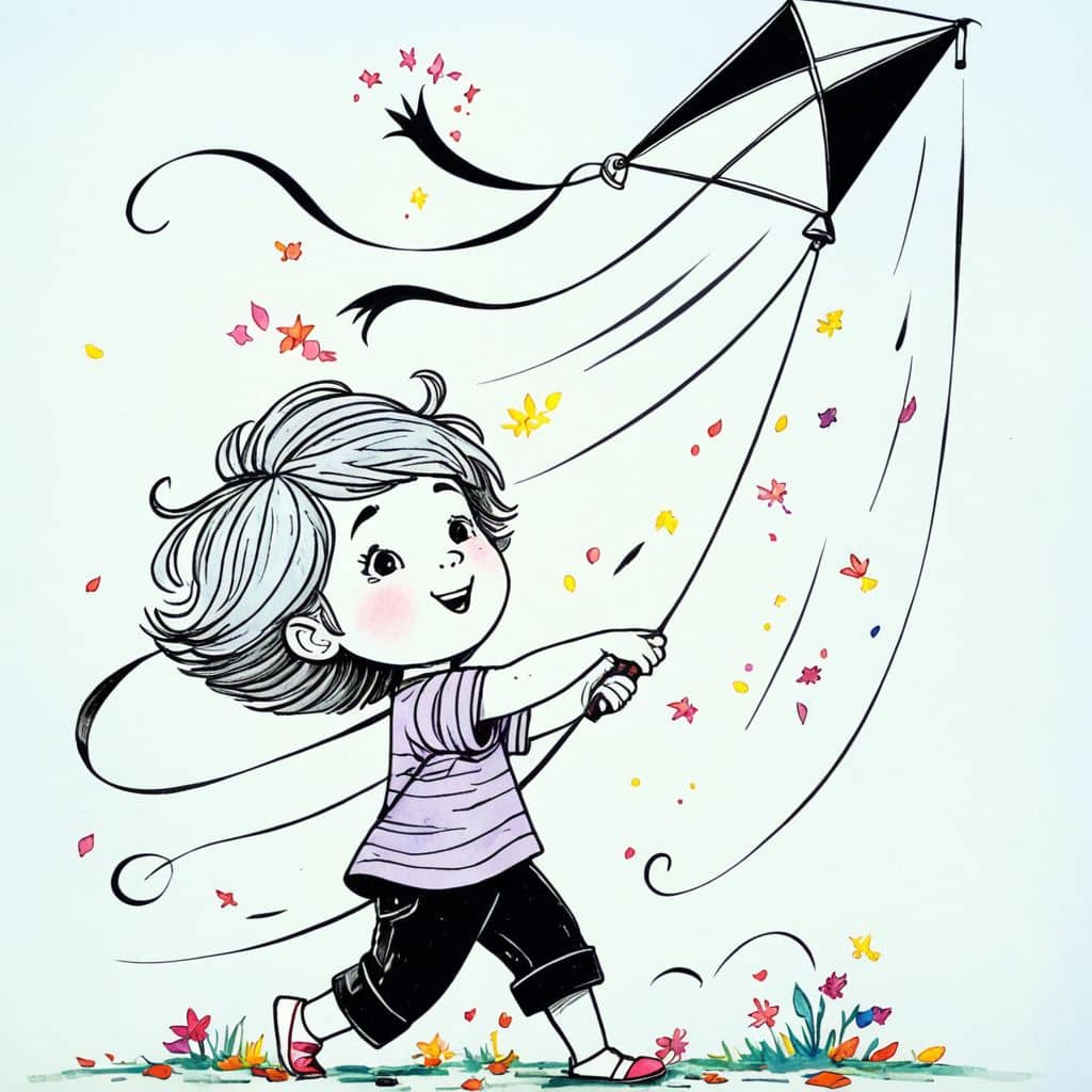 Colored Child flying a kite