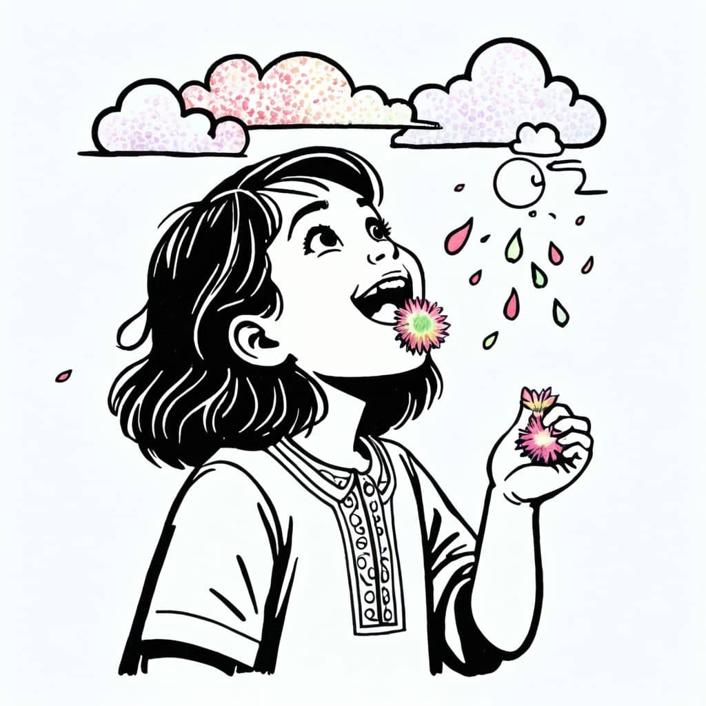 Colored Girl catching raindrops