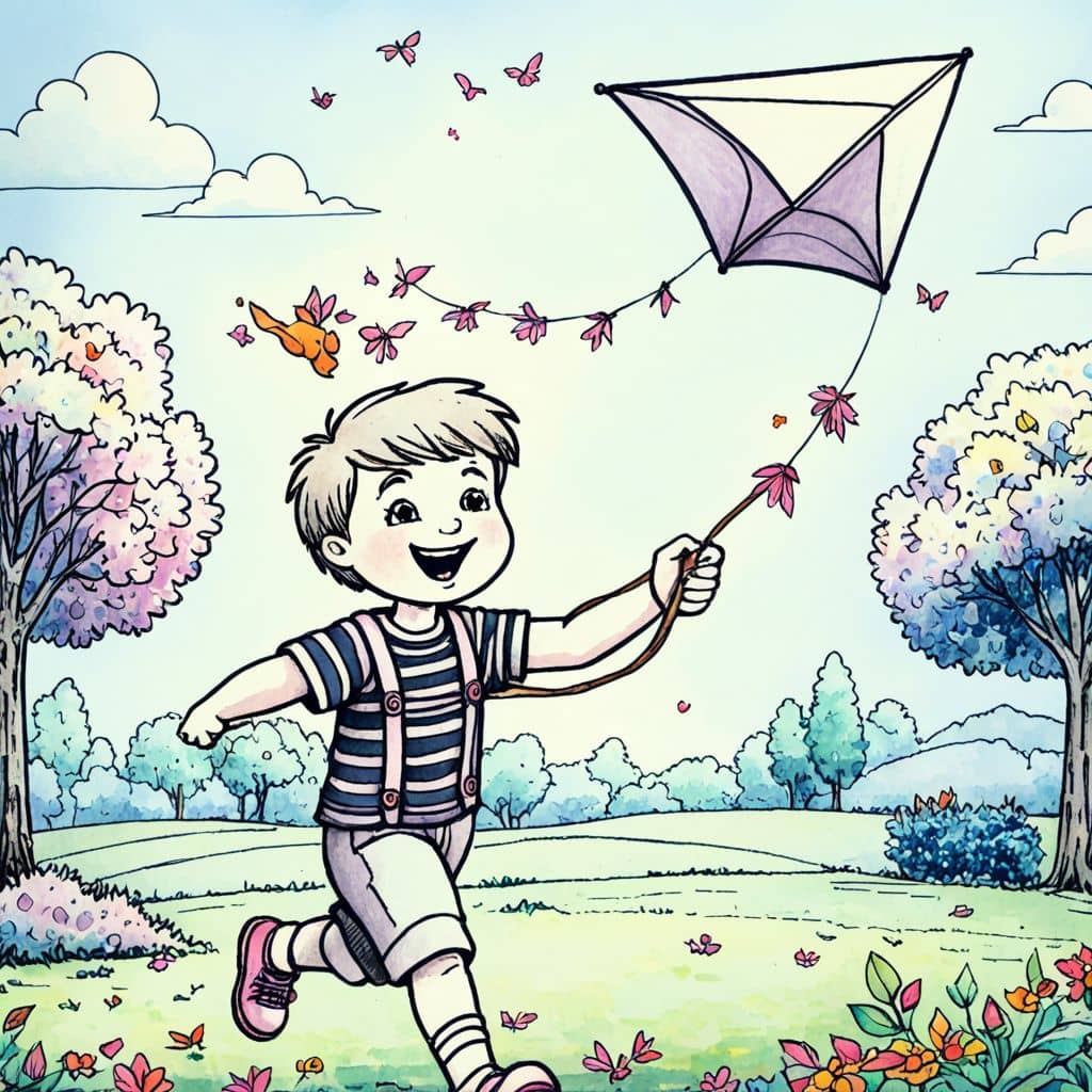 Colored Boy flying kite in park