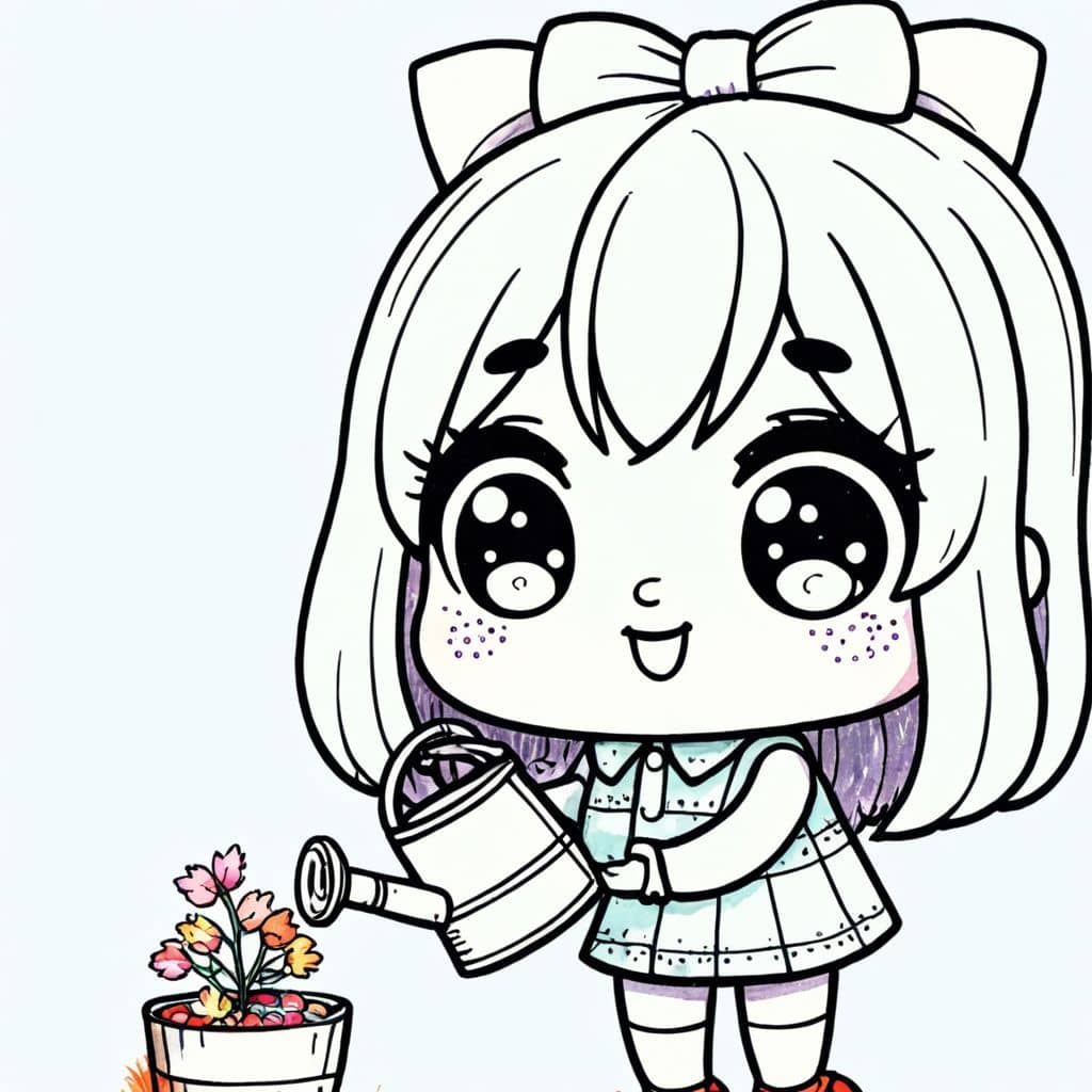 Colored Girl watering seedling