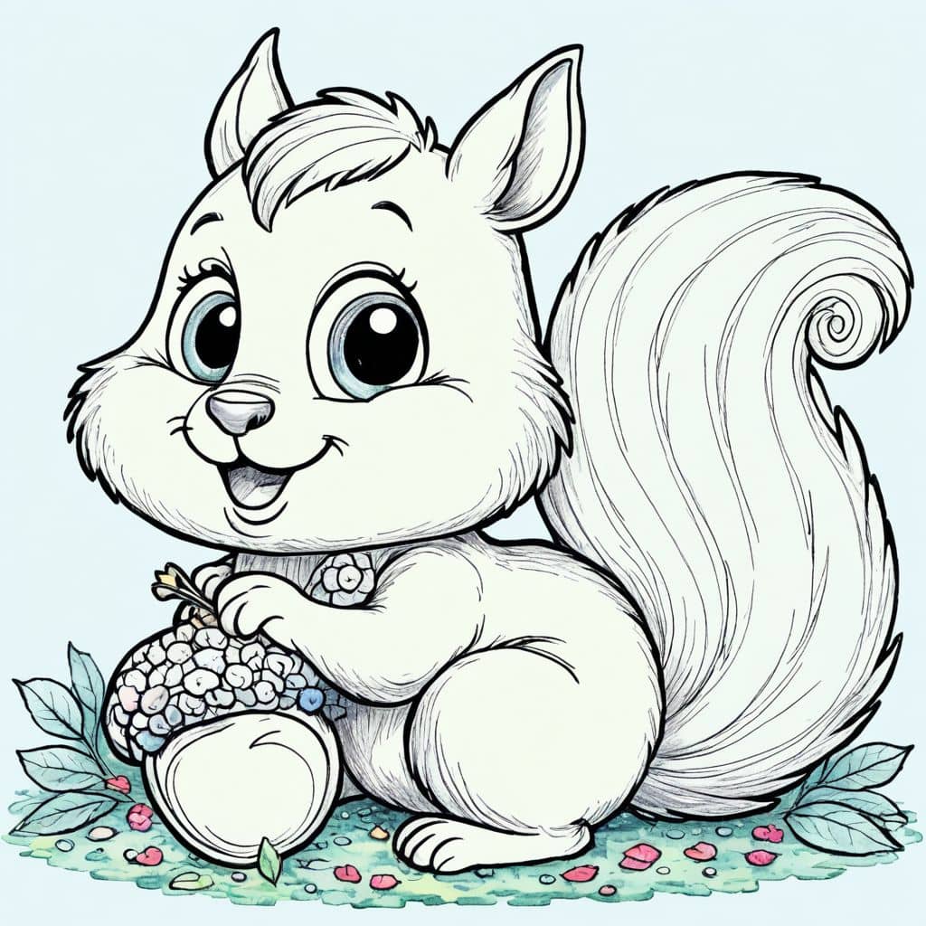 Colored Squirrel burying acorn