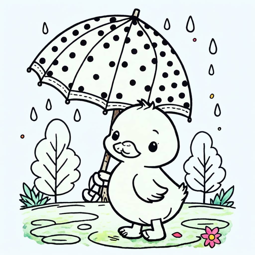 Colored Duckling with polka-dot umbrella