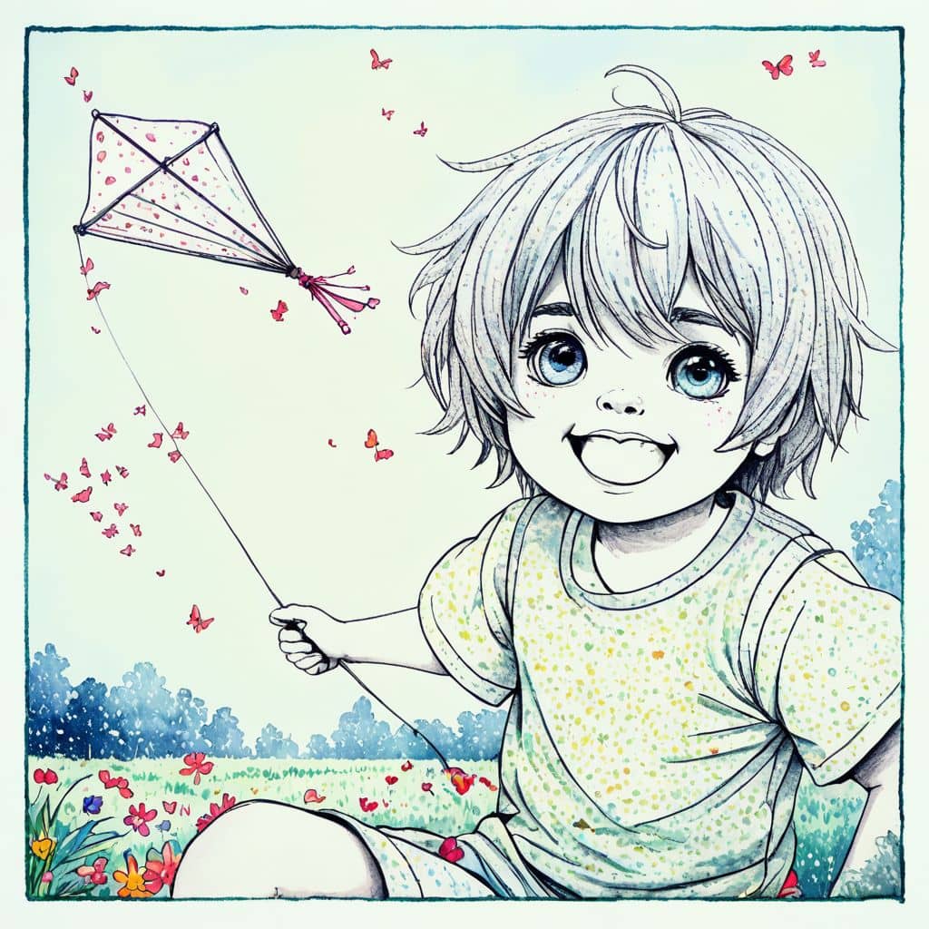 Colored Child flying kite