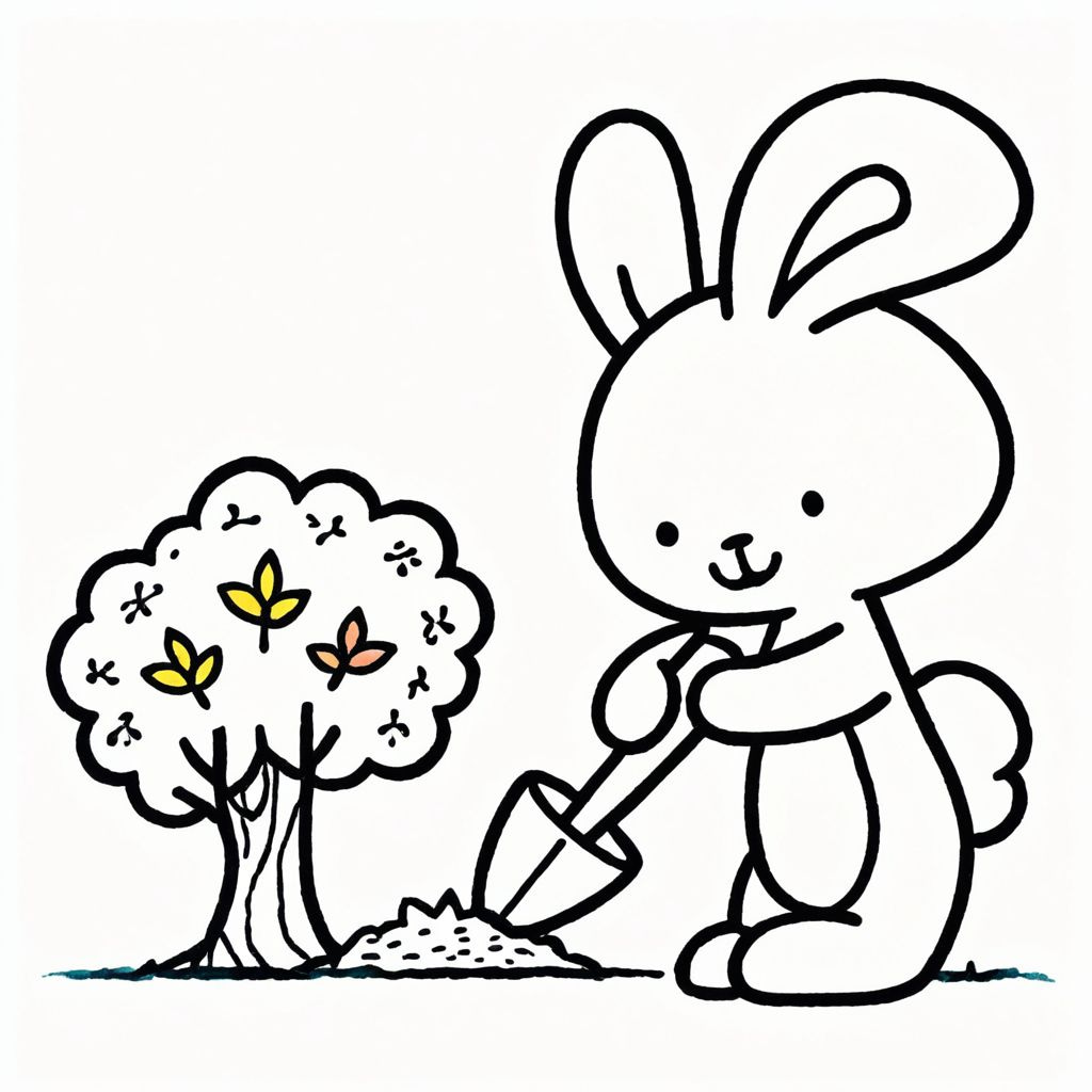 Colored Bunny planting tree