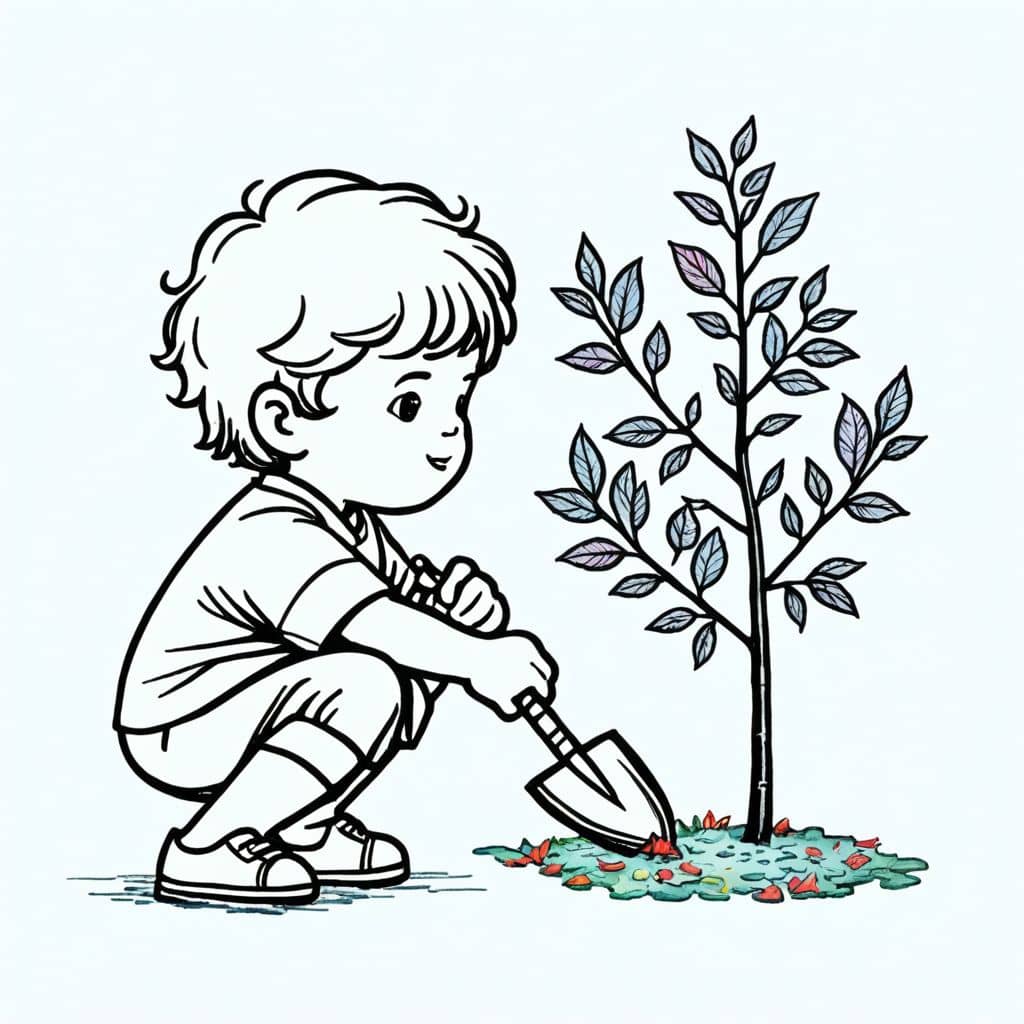 Colored Kid Planting Sapling