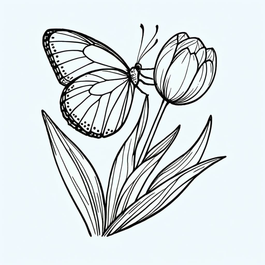 Colored Butterfly on blooming tulip