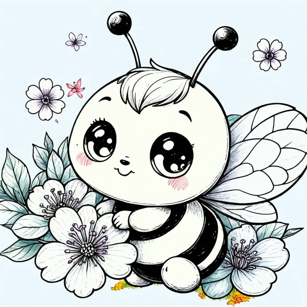 Colored Bee gathering cherry blossom nectar