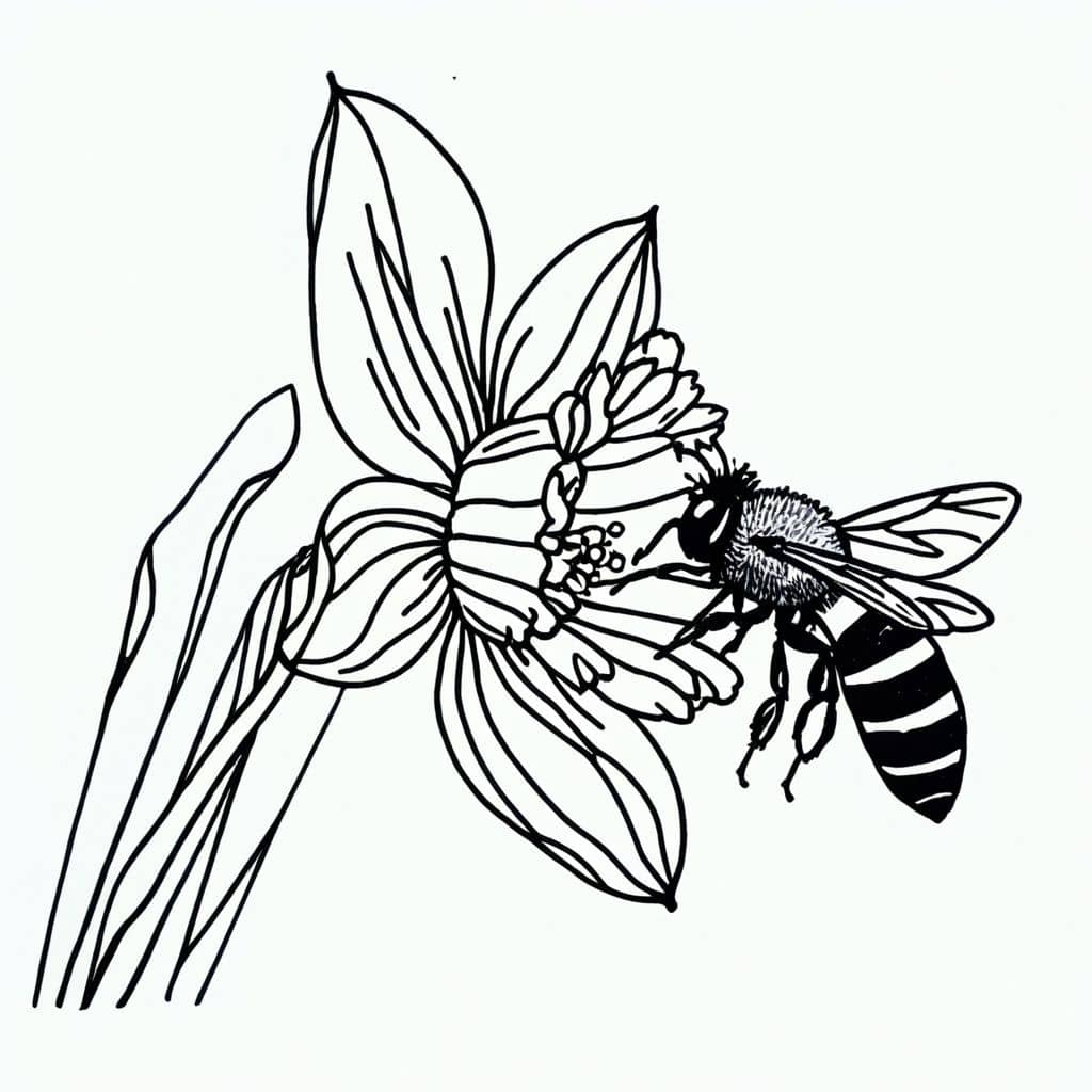 Colored Bee Pollinating Daffodil