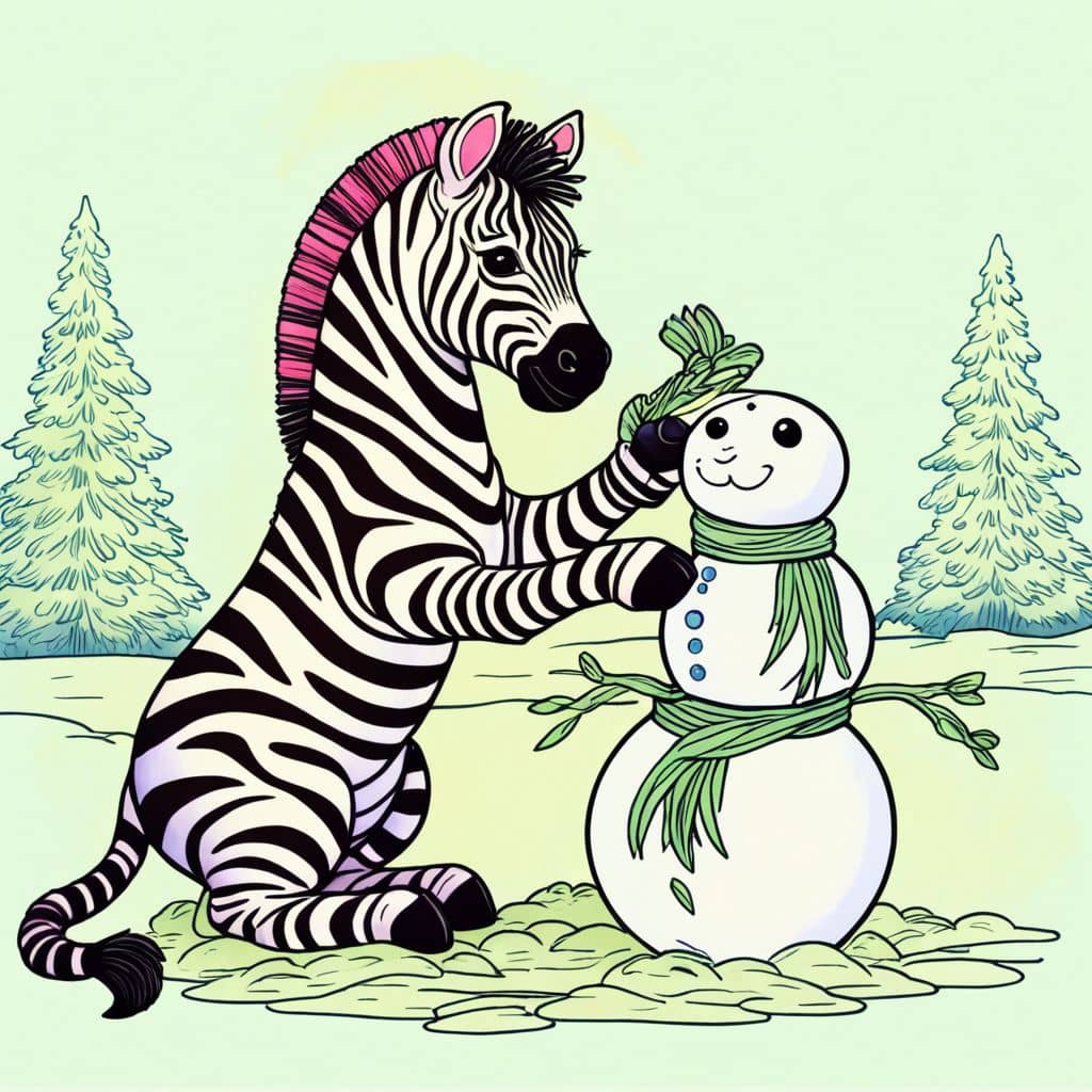 Colored Zebra builds a snowman