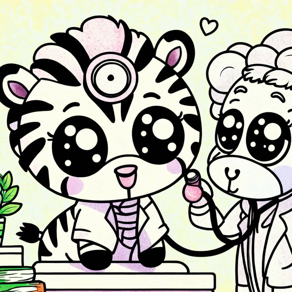 Colored Zebra doctor checking patient