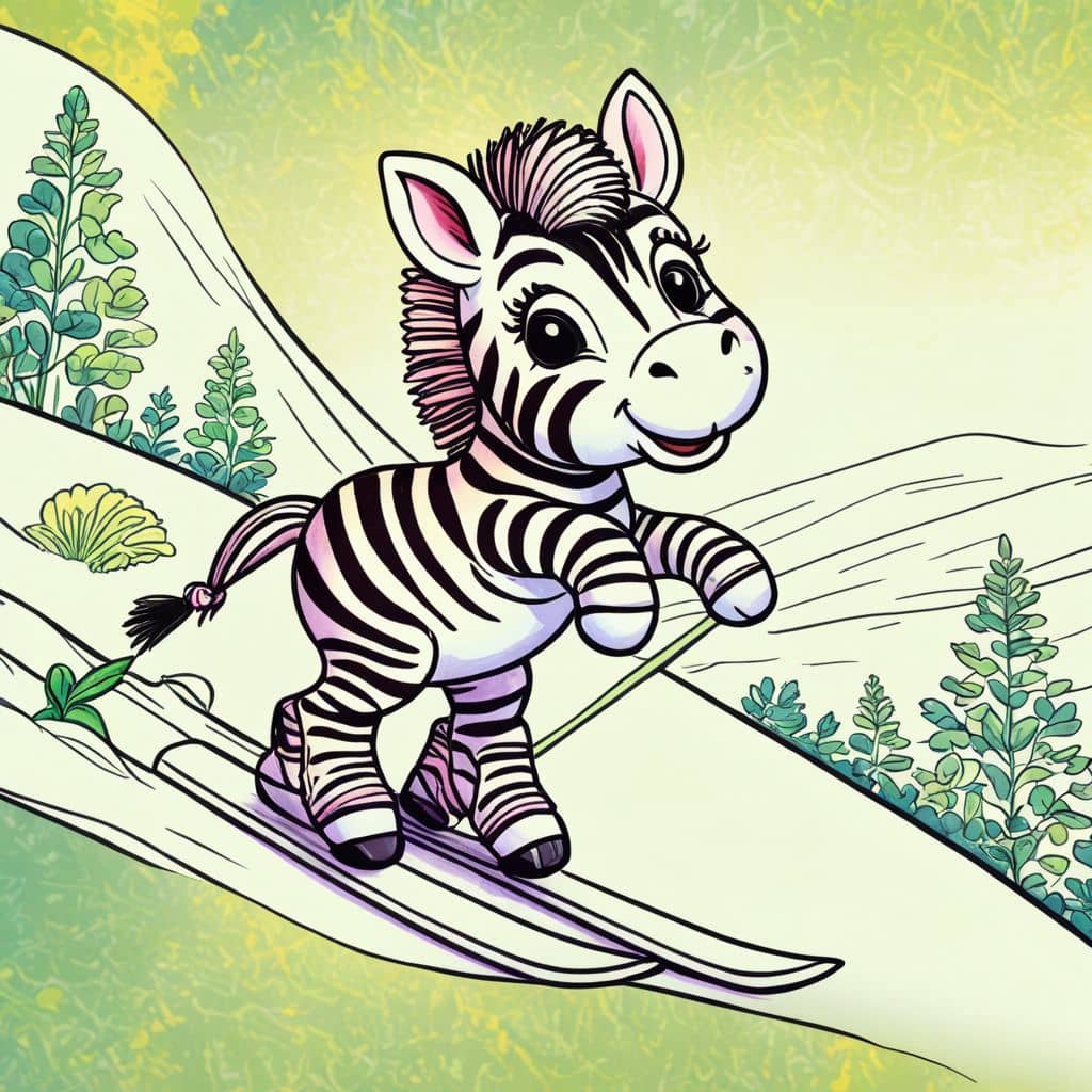 Colored Zebra skiing down snowy slope