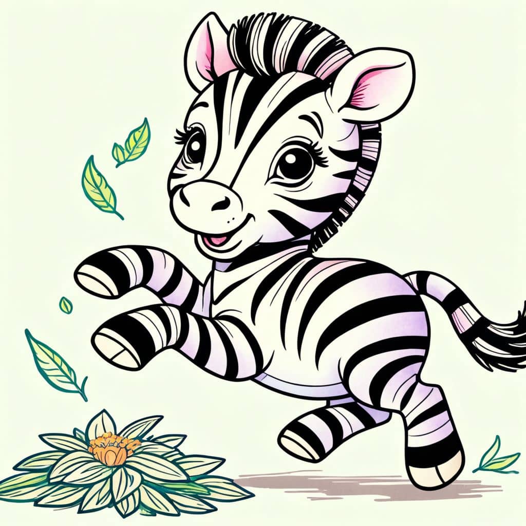 Colored Baby zebra playing