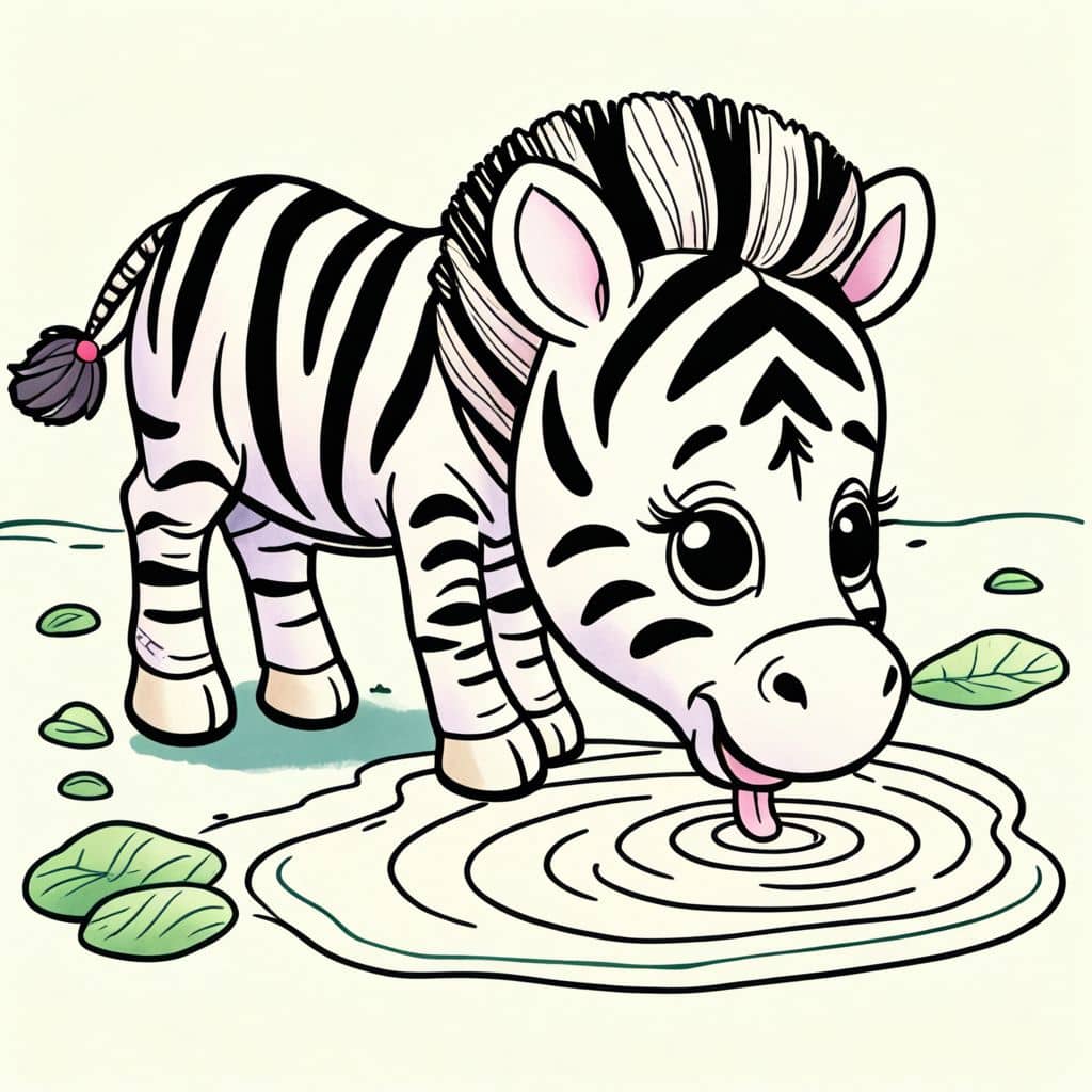 Colored Zebra Drinking at Waterhole