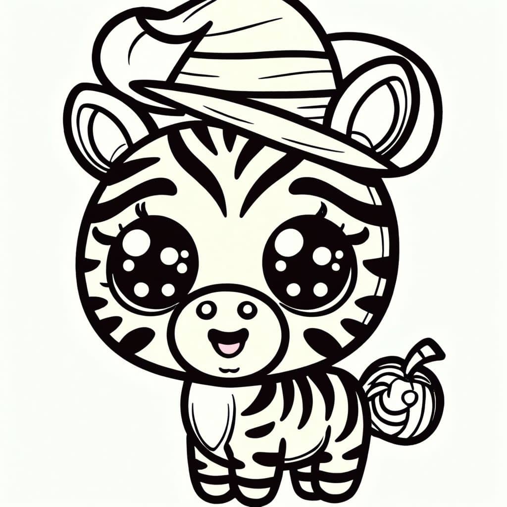 Colored Zebra wearing Halloween witch hat