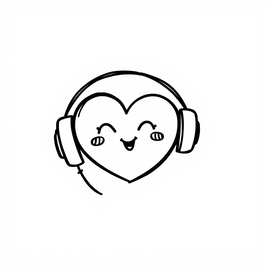 Heart listening to music with headphones