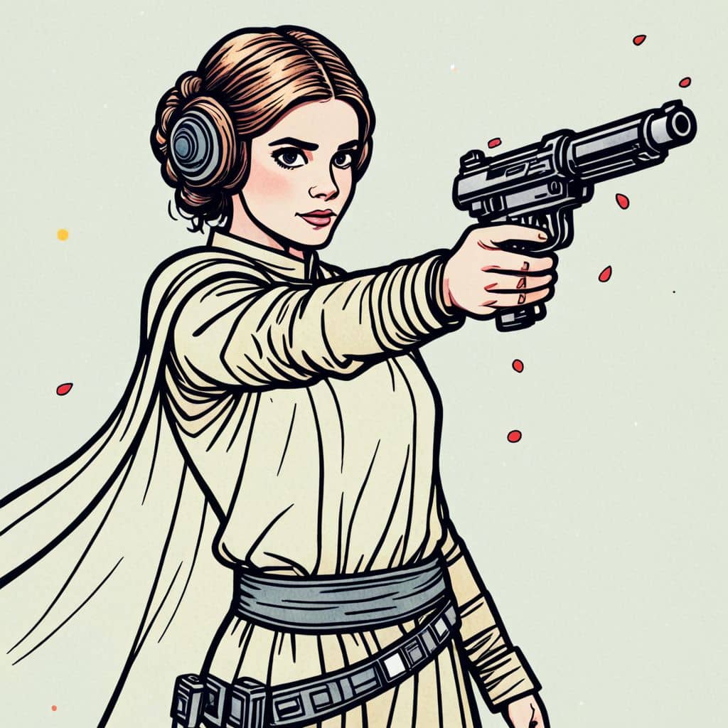 Colored Leia Organa - aiming blaster