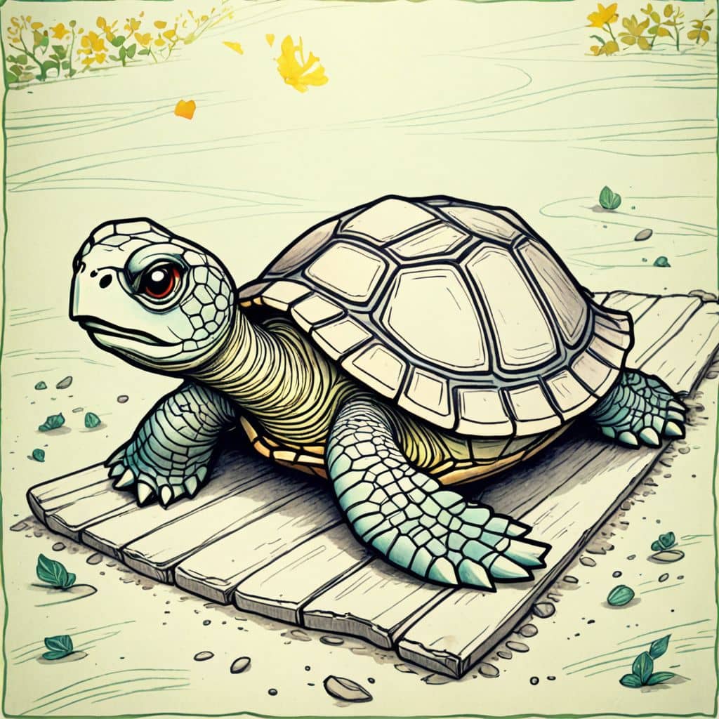 Colored Turtle sunbathing on a beach towel