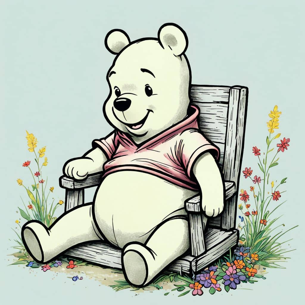 Colored Winnie The Pooh sitting on a chair