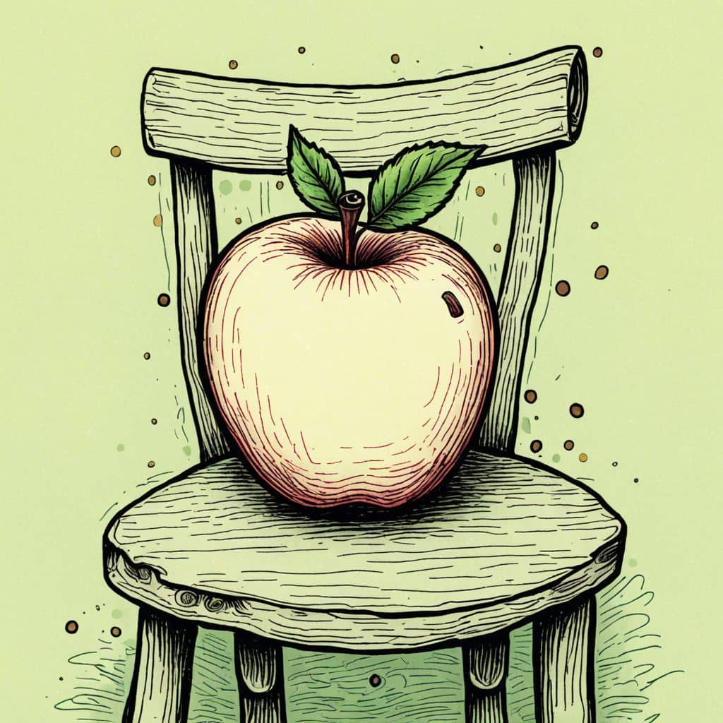 Colored Apple sitting on a chair