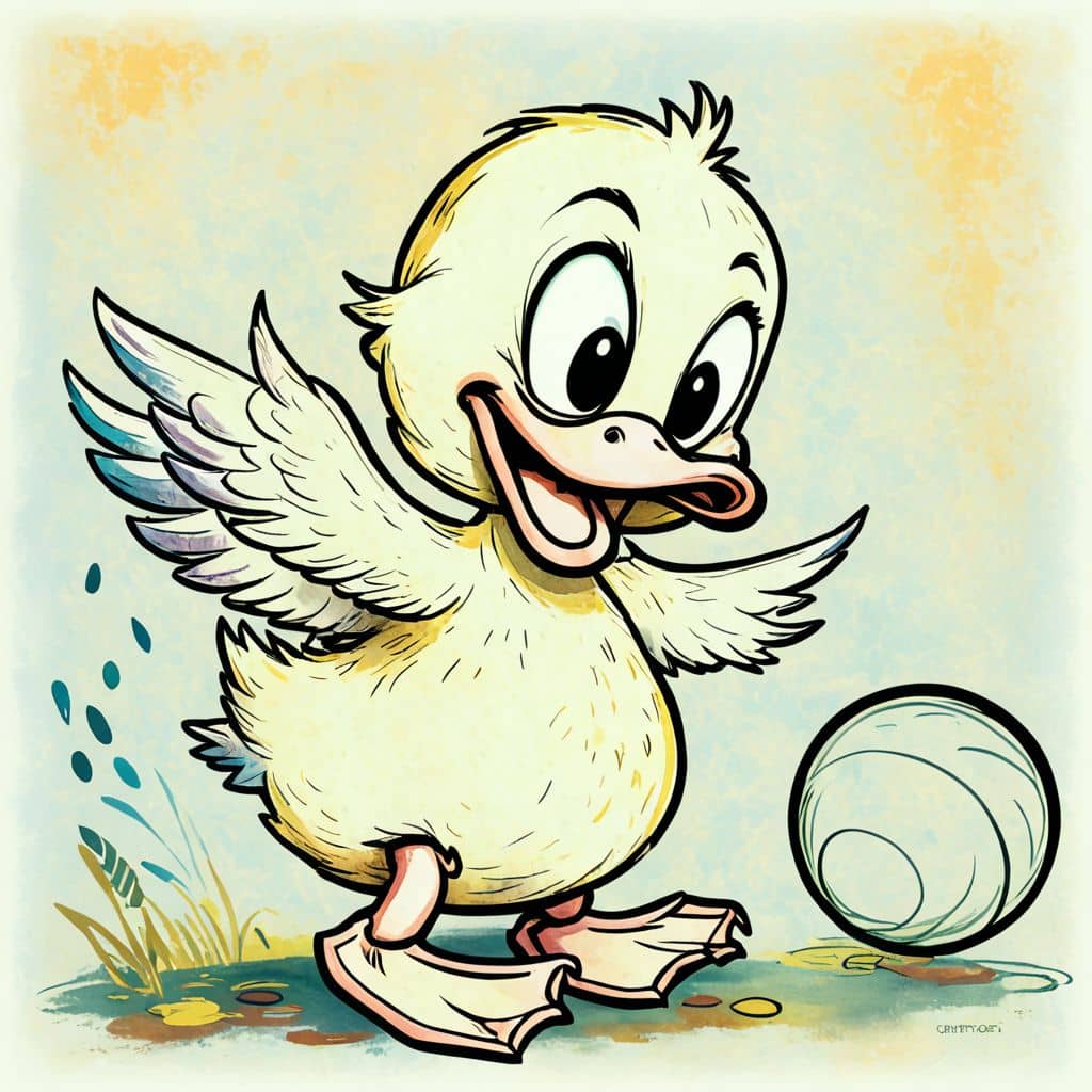 Colored Duck playing with a ball