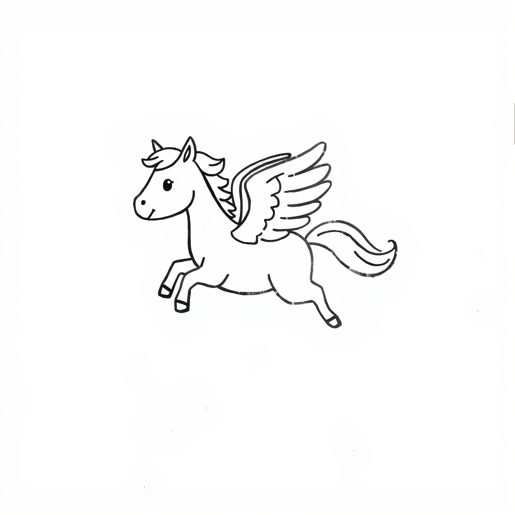 Pegasus flying with wind swirls