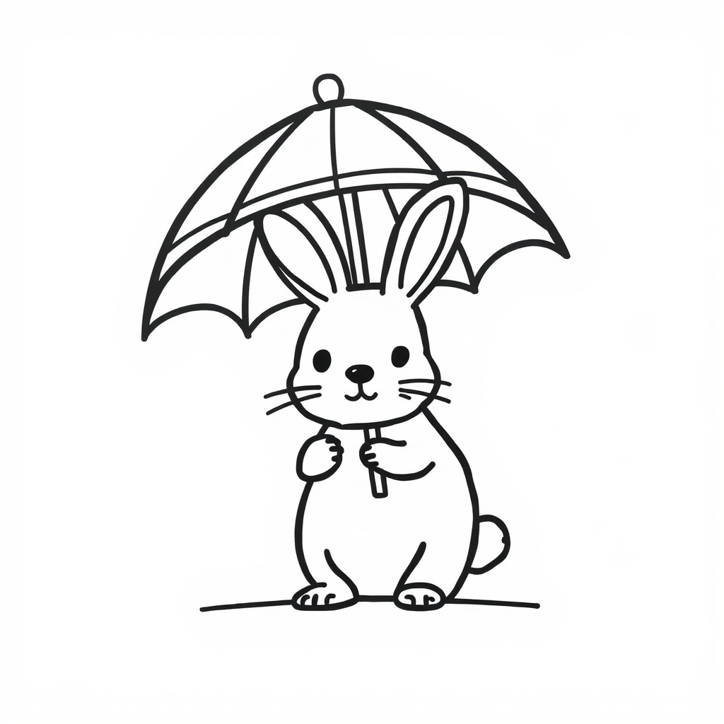 Bunny with a striped umbrella