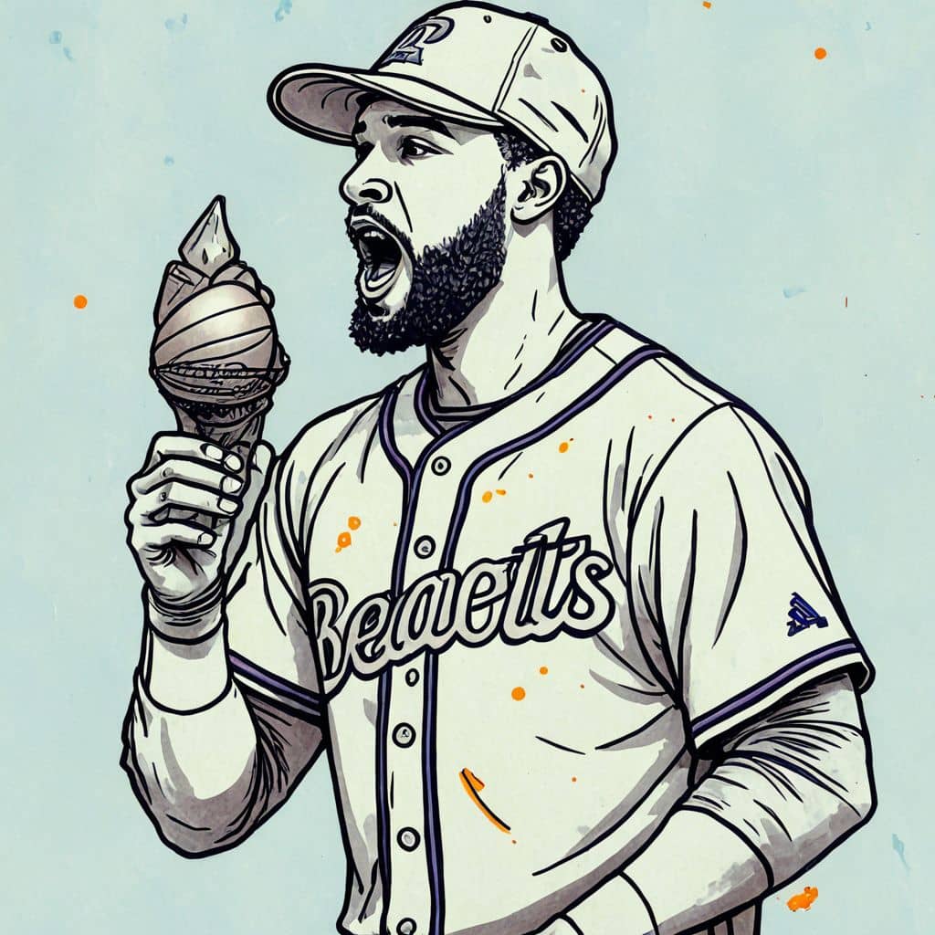 Colored Mike Trout enjoying an ice cream cone