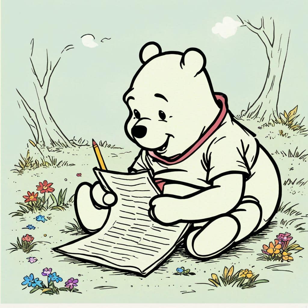 Colored Winnie The Pooh writing a letter