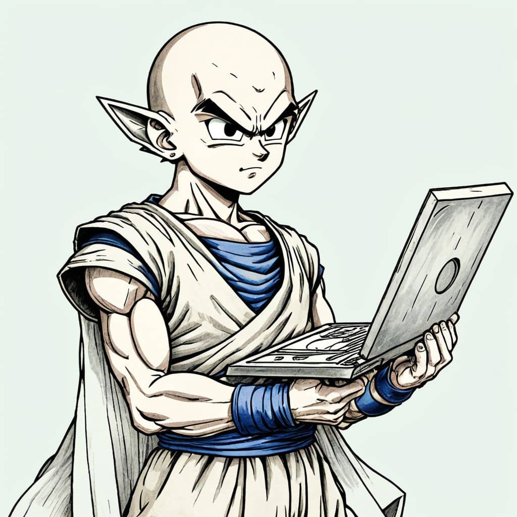 Colored Piccolo from Dragon Ball Z using a laptop