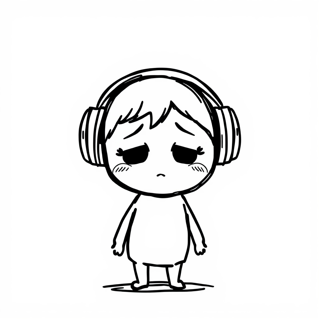 Sad with broken headphones