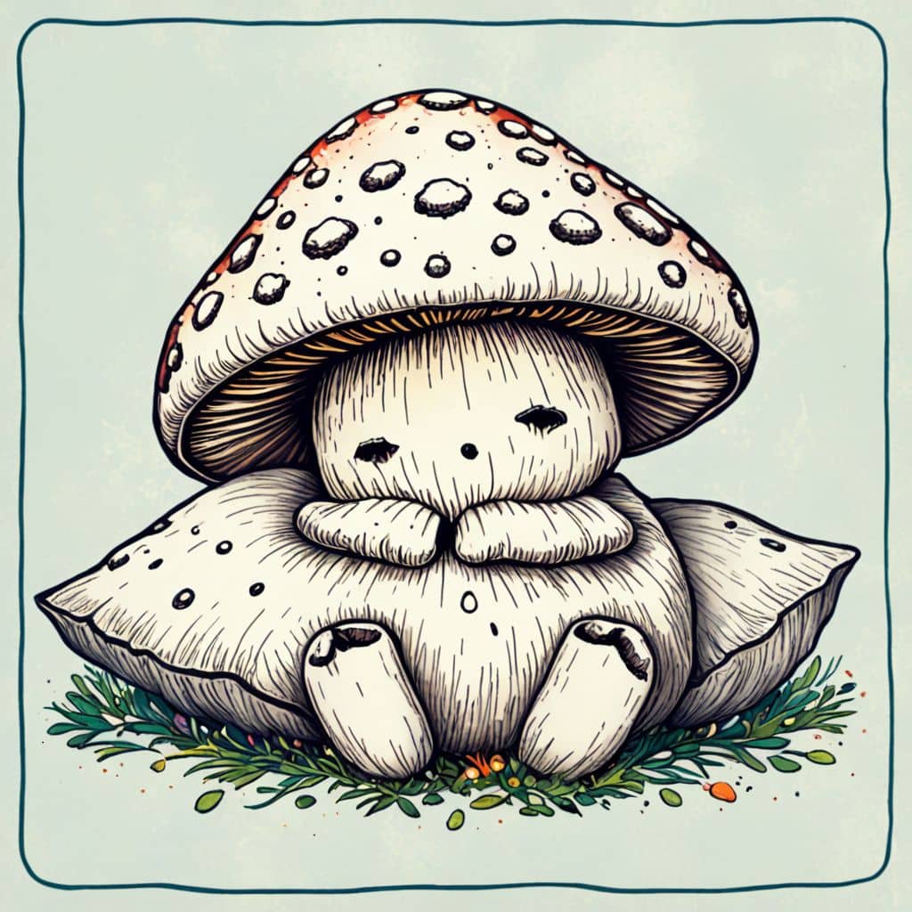 Colored Mushroom cuddling a soft pillow