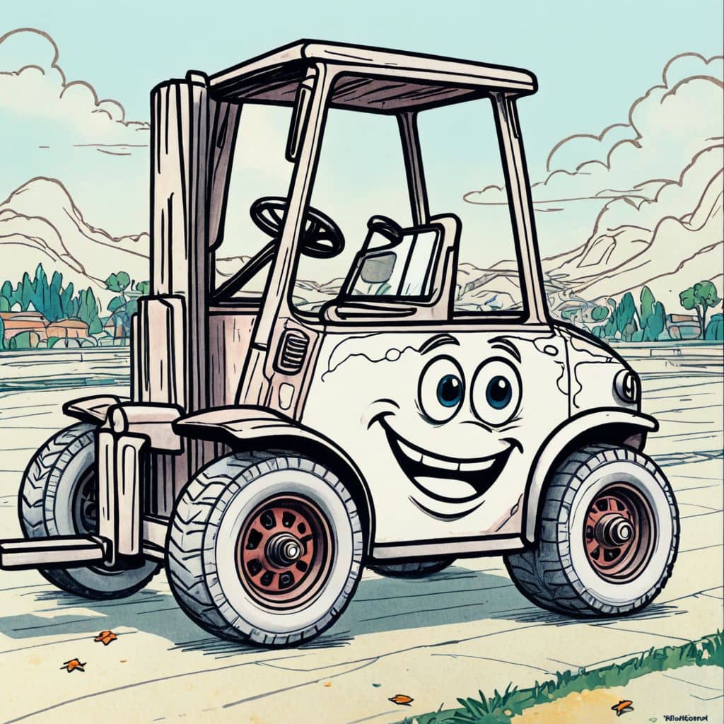 Colored Guido - the forklift from Disney Cars changing a car tire