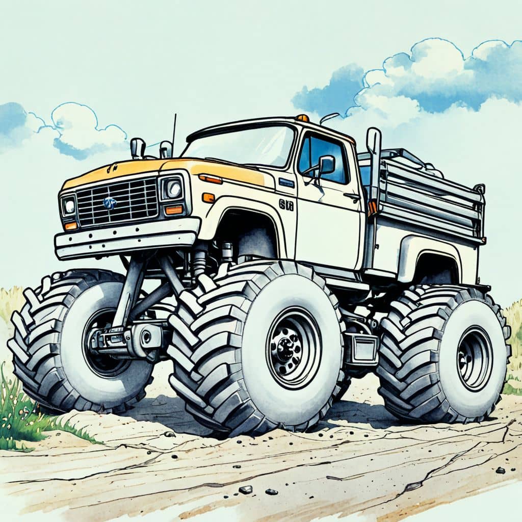 Colored Monster Truck pulling a heavy load