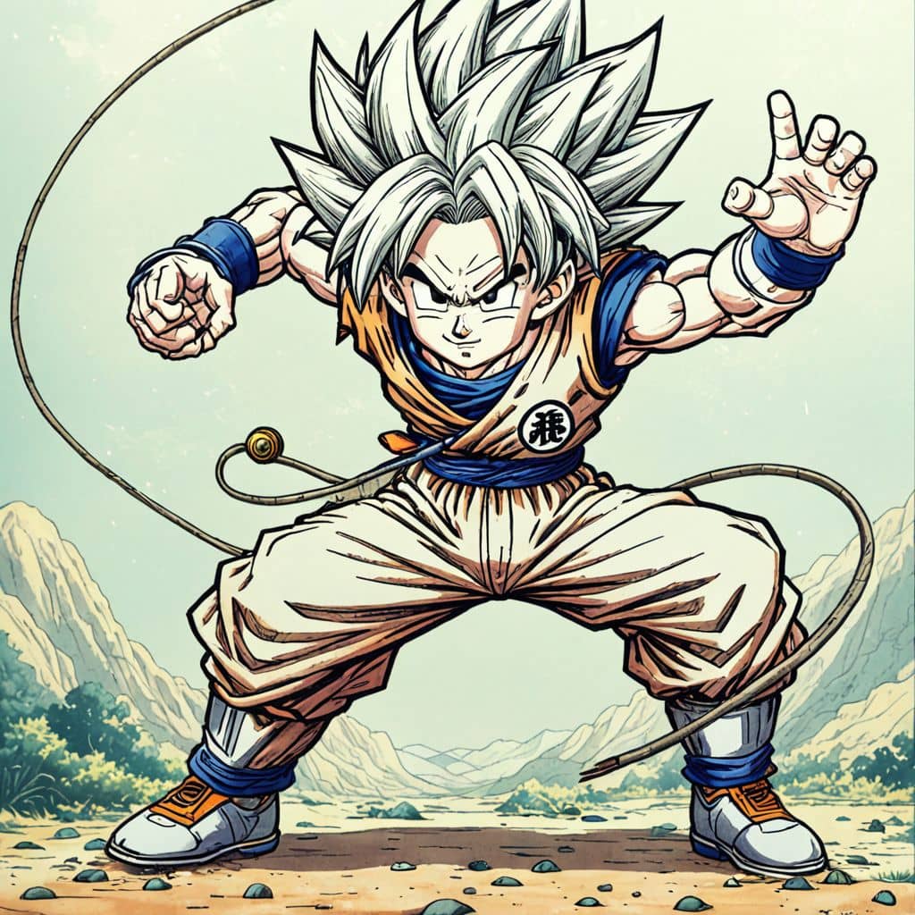 Colored Trunks from Dragon Ball Z playing with a yo-yo