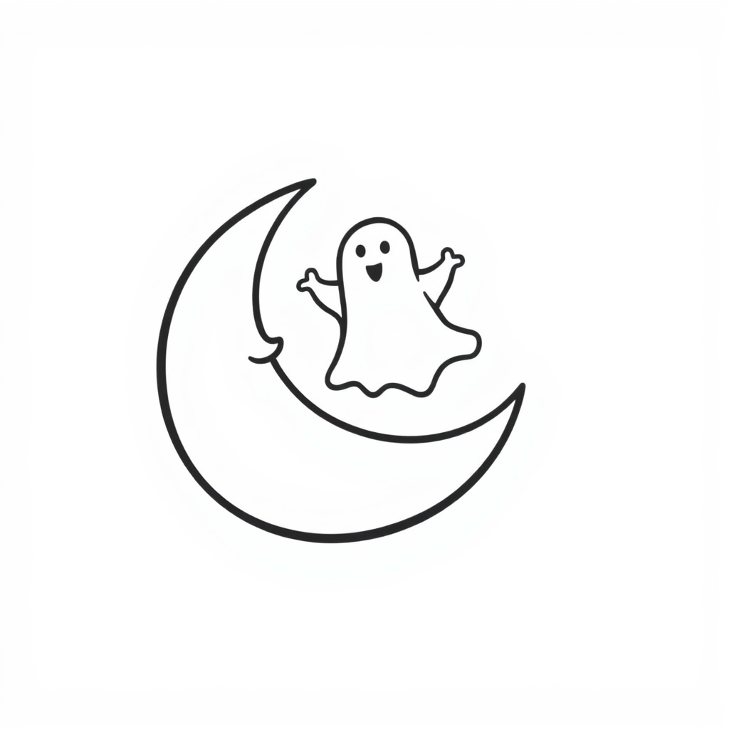 Crescent Moon with a dancing ghost