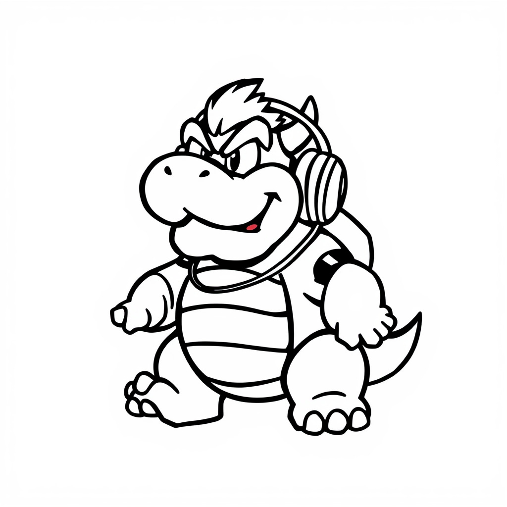 Bowser with headphones on