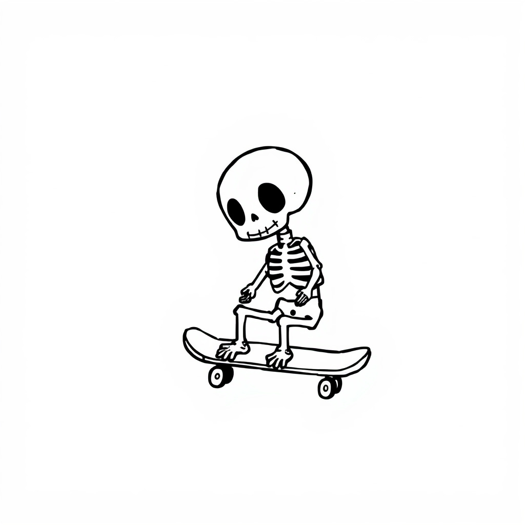 Skeleton with a skateboard