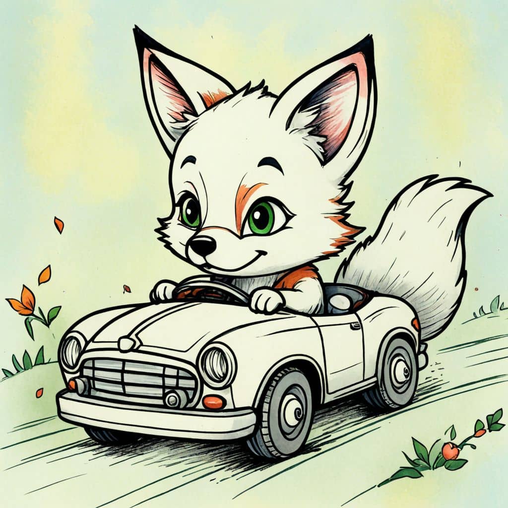 Colored Fox playing with a toy car
