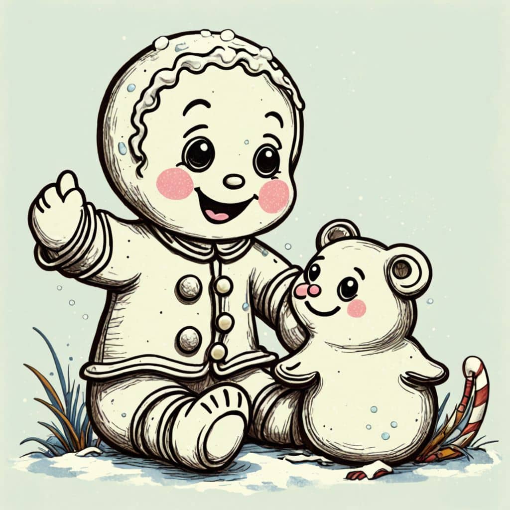 Colored Gingerbread Man from fairy tales petting his hamster