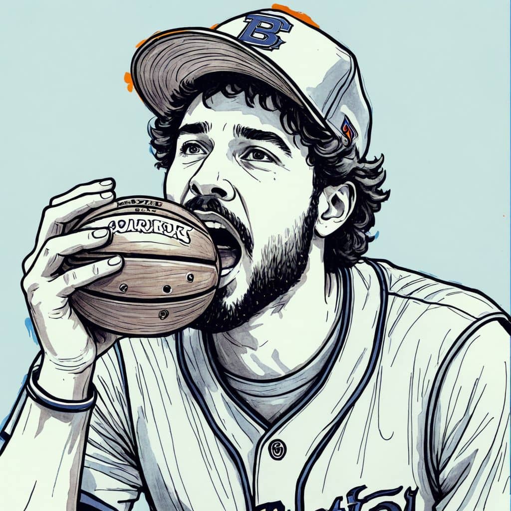 Colored Clayton Kershaw biting into a burger