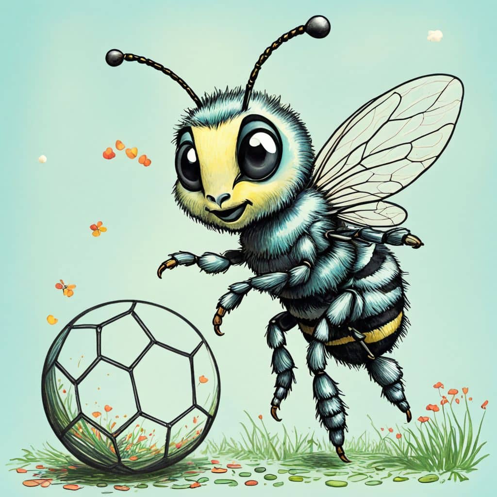 Colored Bee playing with a ball
