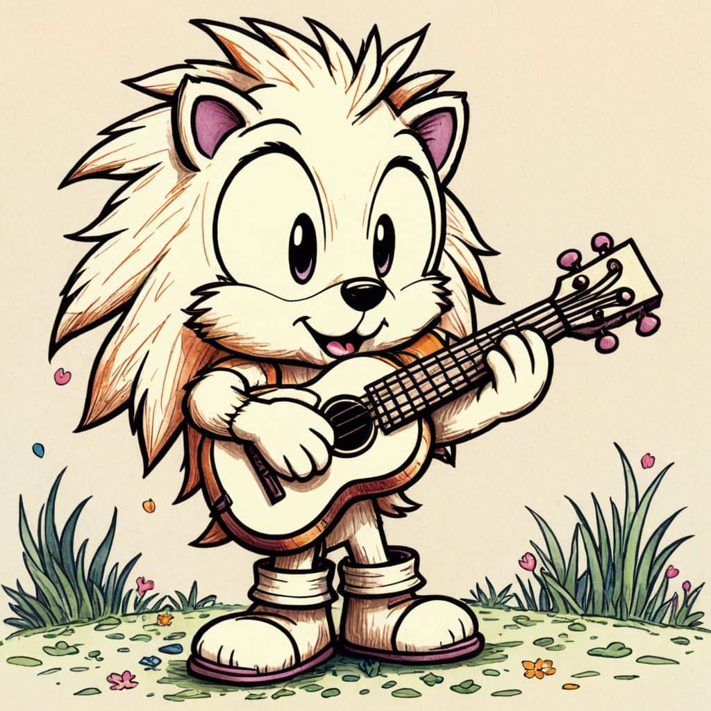 Colored Hedgehog strumming a ukulele
