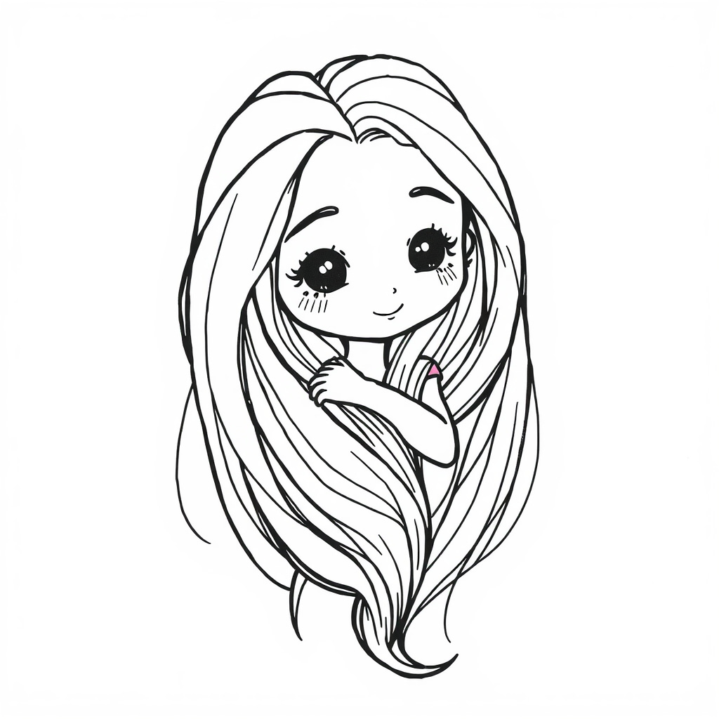 Rapunzel wrapped in her long hair.