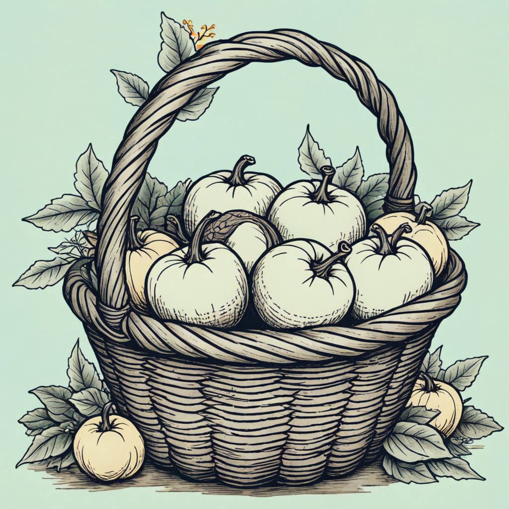 Colored Apples in a basket.