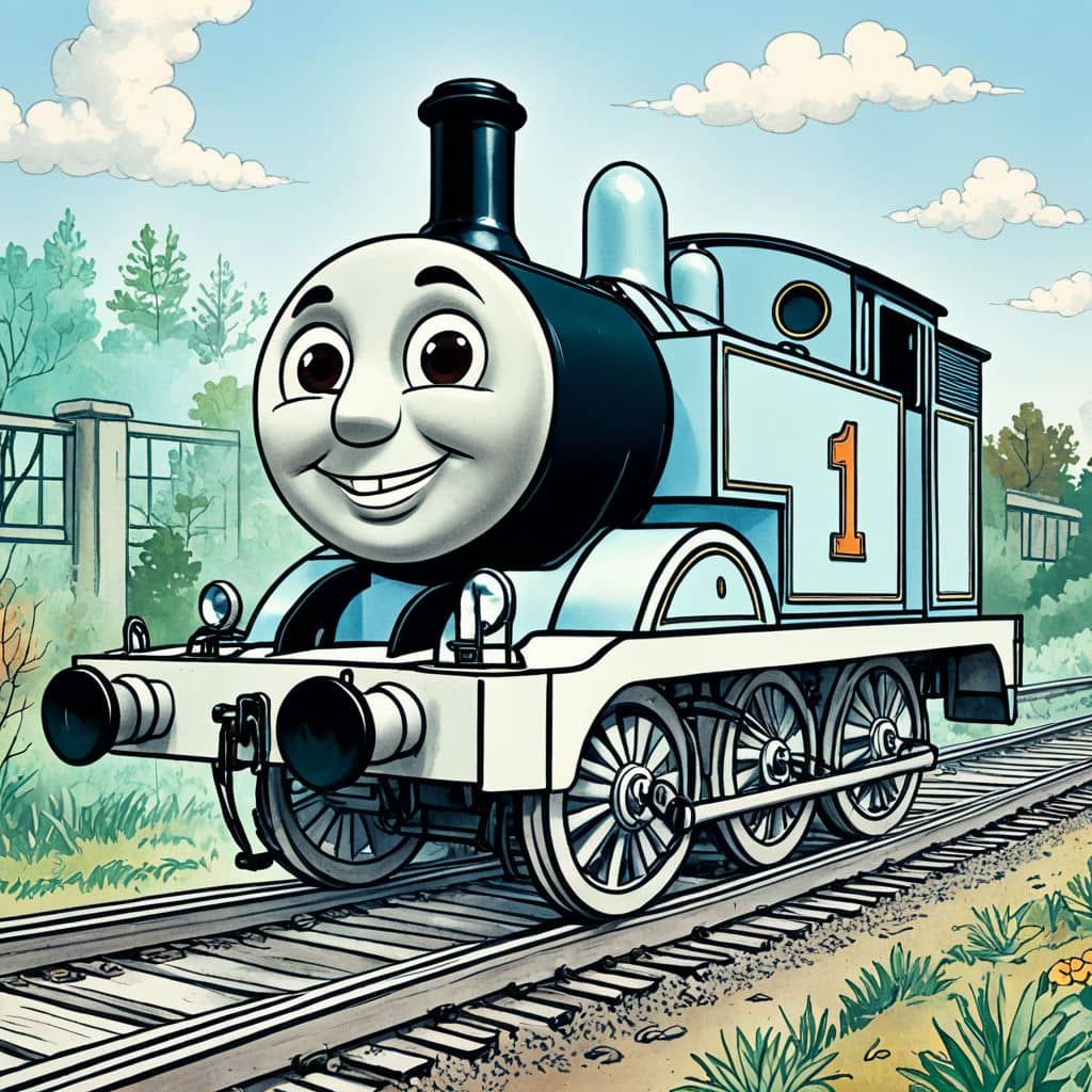Colored Edward - the blue engine from Thomas & Friends tightening a bolt.